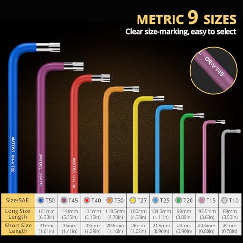 AMTOVL Star Allen Wrench Set, 9PCS Star Key Set, T10-T50, Long Arm - size: 9 PCS STAR SET