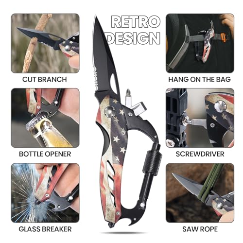 FUNBRO Multitool Carabiner Knife Tools for Men, Bottle Opener - color: Usa Flag