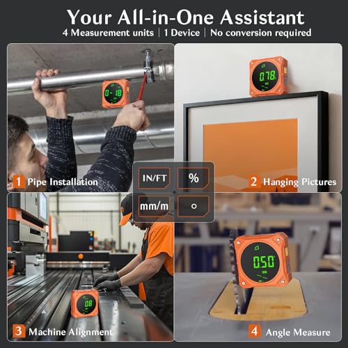 Rechargeable 4-Side Magnetic Digital Angle Finder, 4×90° & 2×180° Electronic Inclinometer Protractor Level Gauge for for Woodwork, Miter Saw, Hanging Frames - size: No laser