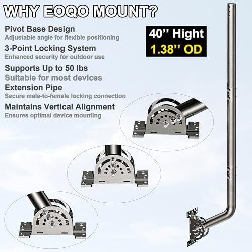 40" Heavy Duty Adjustable Antenna Wall Mount – 430 Stainless Steel J-Pole Solid Mast Bracket for Starlink (Adapter Required), TV Antennas, Weather Stations – 1.38" OD Pivot Base (Silver) - color: 40‘’ Long Wall Mount Silver
