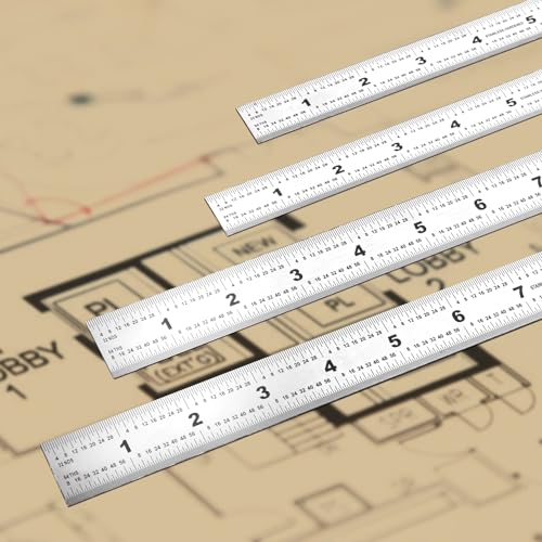 6 Inch Machinist Ruler, 4-Pack Stainless Steel Precision Scale Ruler with Inch/Metric Etched Markings, Dual Side Measuring Rule for Engineers, Drafting, Woodworking - style: 6 Inch