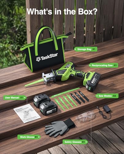 TaskStar Cordless Reciprocating Saw Kit, 3500 RPM Brushless Motor