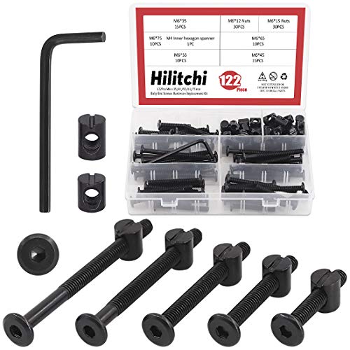 Hilitchi M6 120Pcs Black Hex Socket Head Screws Bolts Barrel Nuts Hardware Assortment Kit for Crib Baby Bed Furniture Cots and Chairs (35mm/45mm/55mm/65mm/75mm-Assortment Kit) - size: 35mm/45mm/55mm/65mm/75mm-Assortment Kit