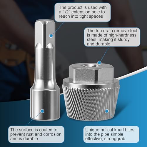1.5 Inch Tub Drain Extractor Tool 05255 with Lift-n-Turn Drain Stopper - color: Silver, size: Tub Drain Kit