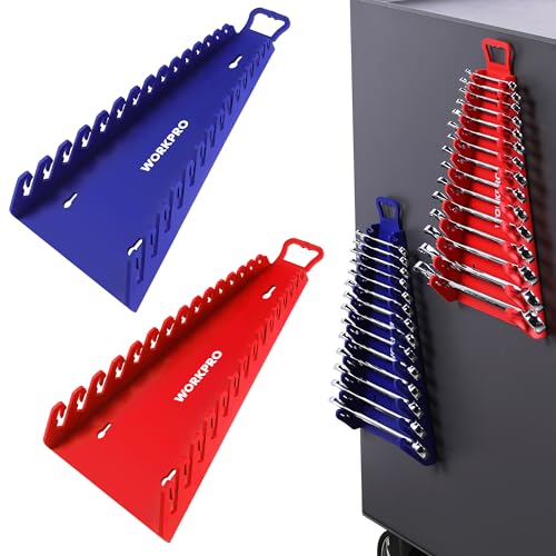 WORKPRO Magnetic Wrench Organizer, 15-Slot Gripper Wrench Holder - style: 15-Slots Wrench Organizer(2PC)