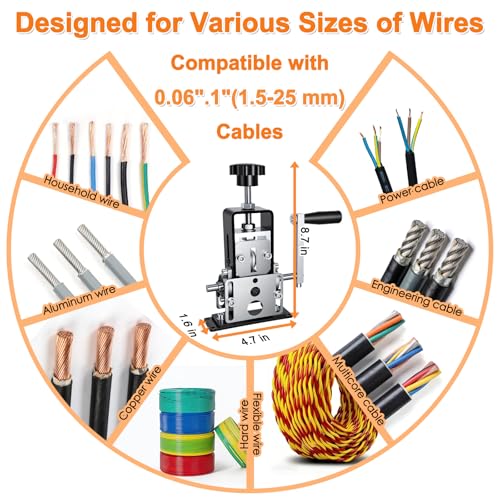 Wire Stripper Machine, 0.06"-1" Manual Wire Stripping Machine, Scrapping Copper Wire Stripper with Replacement Blades, Drill Powered Hand Crank Wire Stripper Tool for Scrap Copper Recycling, Diy