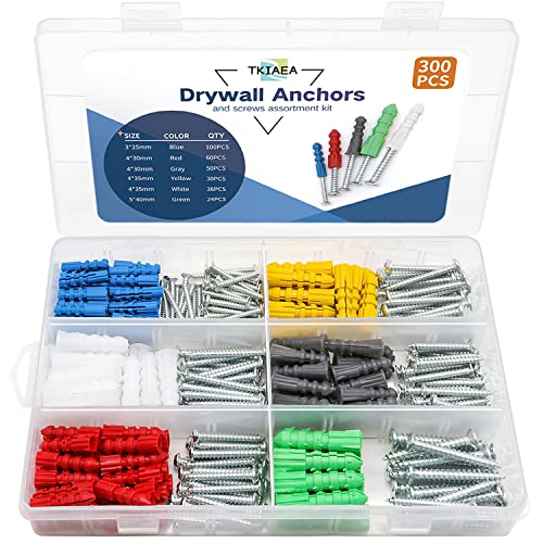 Drywall Anchors and Screws Kit 300Pcs, 150 Wall Anchors, 150 Drywall Screws, Including 6 Different Sizes