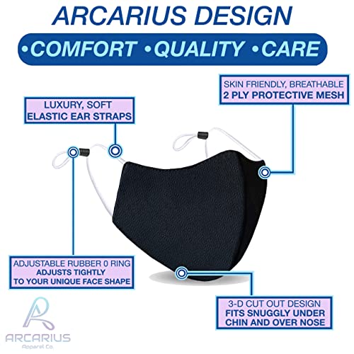 Arcarius Breathable Sports Face Mask – Moisture Wicking Gym & Travel Fit (3-Pack) - color: Black