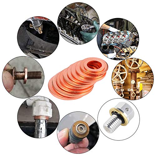 Toolwiz 150PCS 15 Sizes Copper Washers Metric Sealing Assortment M17.5-M5 | Flat Ring Sump Plug Crush Washer Oil Drain Plug Gasket Seal Assortment Set M5/6/7/8/10/10.5/11/12/12.5/14/15/16/16.5/17.5