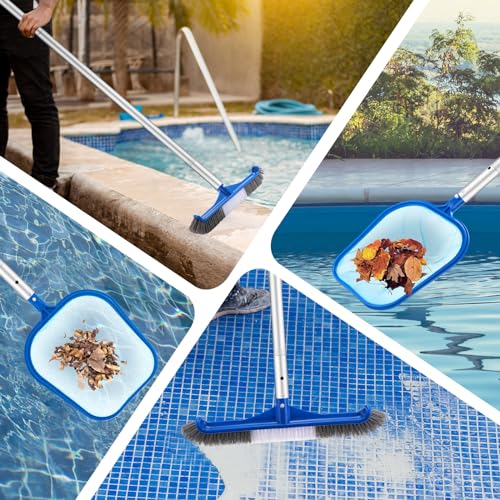 Potchen 3 Pcs Pool Cleaning Kit with Hand Skimmer Net, 17.5" Brush - style: 17.5" Brush