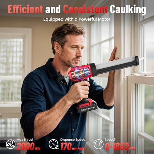 Electric Caulking Gun, Cordless Caulk Gun with 2x 2.0Ah Batteries - color: Red