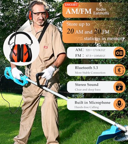 AM FM Radio Hearing Protection Earmuff, Bluetooth 5.4, 30SNR - color: Am/Fm+ Bluetooth-orange