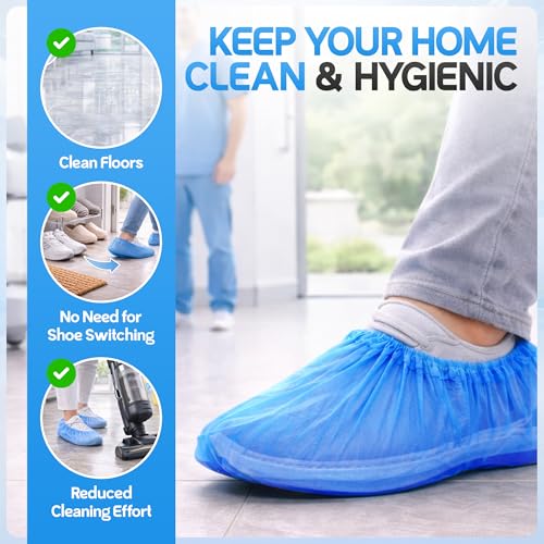 Shoe Cover Dispenser with 200 Pcs Disposable Shoe Covers - Automatic Shoe Cover Machine deal for Home, Office, Factory & Hospital Floor Protection (Silver)