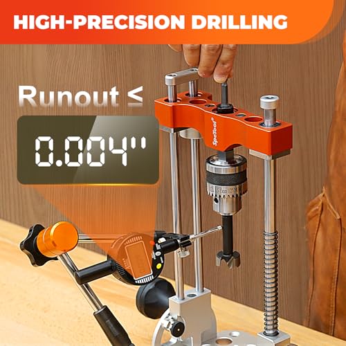 SpeTool Portable Drill Guide with Liner Ball Bearings Guide Poles, Portable Drill Press for Hand Drill Adjustable from 0-60°, 1/2” Chuck Multi Angle Drill Guide for Straight Holes, S04001