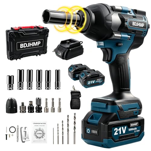 Cordless Impact Wrench 1/2 Inch, Brushless Impact Gun 1500 N.m/1106ft-lbs - color: Blue With Battery
