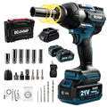 Cordless Impact Wrench 1/2 Inch, Brushless Impact Gun 1500 N.m/1106ft-lbs - color: Blue With Battery
