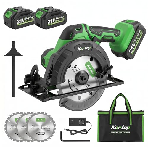 KARTOP Mini Circular Saw Cordless, 5-1/2" Sierra Circular with 3 Blades & 2 Pack 4.0Ah Battery, 7000RPM Power Saws for Wood, Soft Metal, Plastic Cutting
