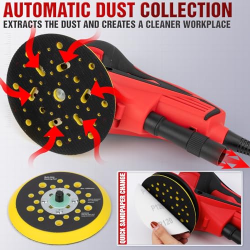 Autolock 350W Electric Random Orbital Sander with 5 & 6 Inch pads 1pcs - color: Red