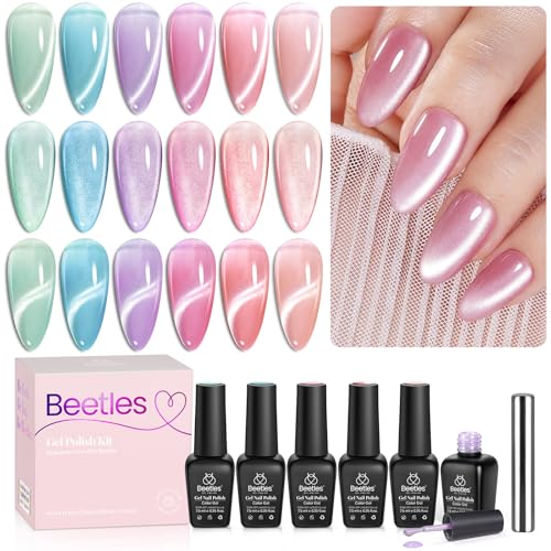 Beetles Cat Eye Gel Nail Polish Set, 6 Colors Fairy Garden Gel Polish Kit - color: A - Glass Cat Eye | Fairy Garden