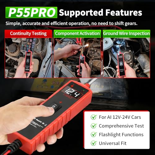 Power Circuit Probe Tester, 6-30V Automotive Circuit Tester, Test Light - color: Red