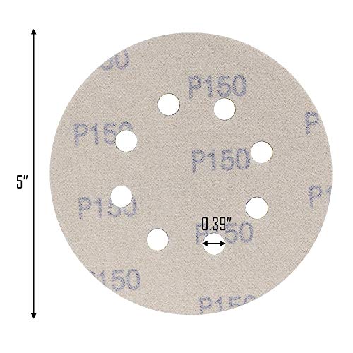 5-Inch 8-Hole Hook and Loop Sanding Discs, Orbital Sander Sandpaper Discs, 100 Pieces Round Sandpaper Set, 150 Grit - size: 150-Grit