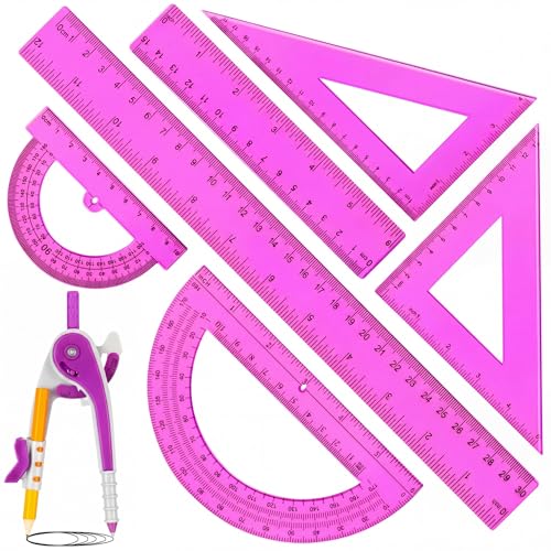 Zonon 7 Pcs Geometry Math Set with Compass Protractor Rulers, Purple - color: Purple