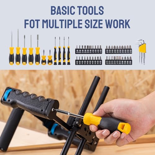DELI 355-Piece Home Tool Set, Household Repairing Tool Kit with 14-Inch Wide Mouth Open Storage Tool Bag, Yellow
