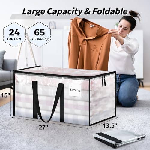 8 Pack Extra Large Clothes Storage Bins with Lids, Moving Bags, Clear - color: Clear, size: 8 Pack