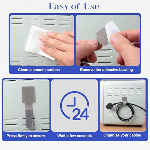 100 Pcs Hook and Loop Cable Straps, Cable Management Under Desk, Grey Ties - color: Grey