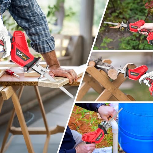 Cordless Reciprocating Saw, Electric Saw with Battery and Charger, 20V Battery Power Saws, 0-3500 SPM Variable Speed, Tool-Free Change, 4 PCS Blades for Wood PVC Metal Pipe Tree Cutting, 2 Batteries - style: Red 2 Batteries