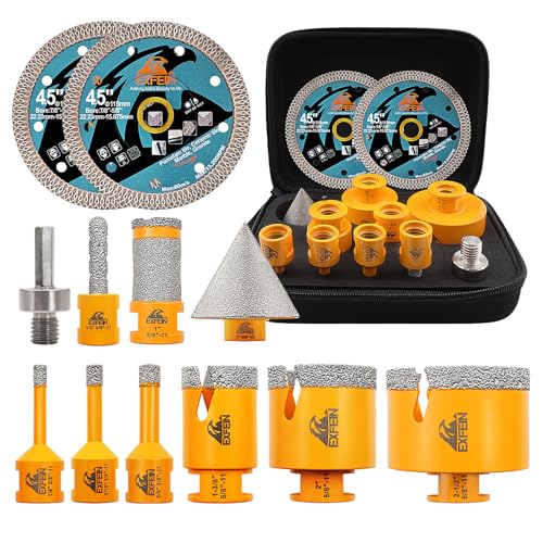 Diamond Tile Hole Saw Kit 12pcs - Tile Drill Bits 1/4" to 2-1/2" - size: Set 1