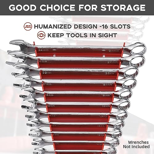 Reniteco Plastic Wrench Organizer, Premium High-density Wrench Holder, Large Wrench Racks for Wall and Tool Box, 32 Slots Fit SAE&Metric Wrench Tray(2Red) - color: Red, size: 2PC