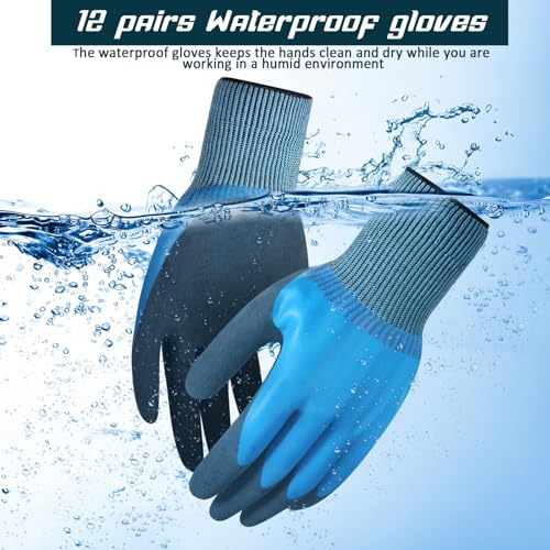 Mimorou 12 Pairs Waterproof Work Gloves Double Coated Rubber - size: X-Large (Pack of 12)