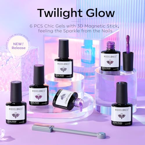 modelones Purple Cat Eye Gel Nail Polish Set, 6 Colors Silver Glitter - color: A-2 Lavender Skies