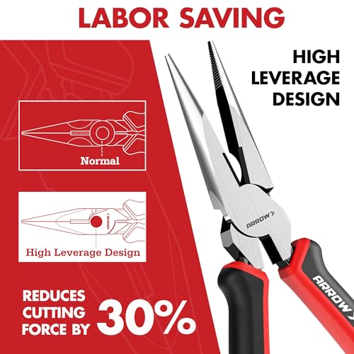 ARROW Needle Nose Pliers, 8-inch Long Nose Cutting Pliers with Wire Cutter - size: 8 Inch