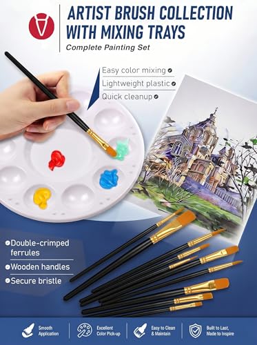 DUGATO Paint Brush & Palette Set, 20 Brushes with 5 Mixing Trays, Black - color: Black