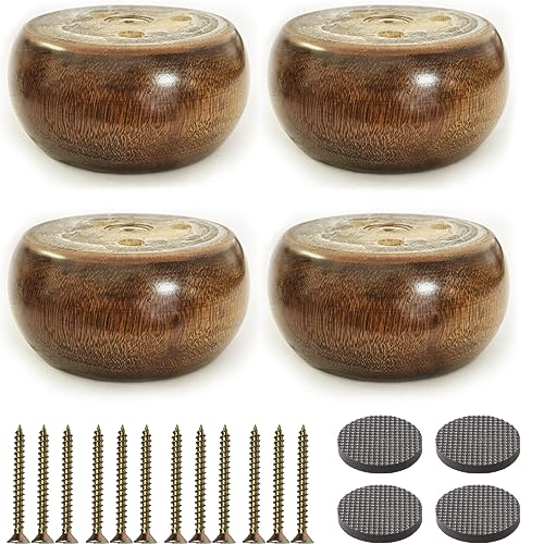 2 Inch High Wooden Sofa/Bed Riser Round Shaped Wood Furniture Legs/Couch Legs/Replacement Sofa Feet/Dresser Leg Set of 4 Diameter: 3.7inch, Walnut - color: Walnut, size: Diameter: 3.7inch