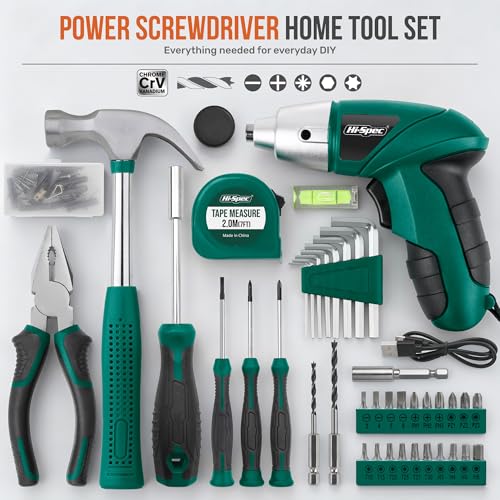 Hi-Spec 4V USB Electric Screwdriver Tool Kit for Home Repairs, Green - color: Green