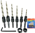 FTG USA 6 Pc Wood Countersink Set #4#6#8#10#12#14 w/ 2 Depth Stop Collars - size: #4#6#8#10#12#14, style: with Depth Stop