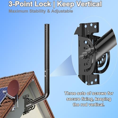 28" Heavy Duty Adjustable Antenna Wall Mount – Iron Spray Paint J-Pole Solid Mast Bracket for Starlink (Adapter Required), TV Antennas, Weather Stations – 1.38" OD Pivot Base (Black) - color: 28‘’ Long Wall Mount Black
