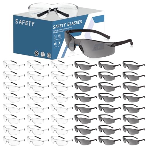 50 Pack Bulk Safety Glasses Impact Resistant Eye Protection Glasses | ANSI Z87.1 Safety Glasses, Clear and Tinted Wraparound Lenses for Men and Women, for Lawn Trimming, Woodworking, DIY, Lab - color: 118-50pc Mixed