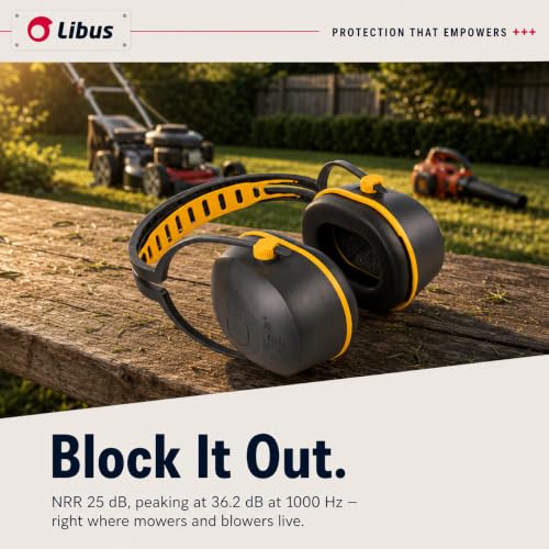 LIBUS Noise Cancelling Ear Muffs for Noise Reduction, NRR 25dB Ear Protection for Adults, L340 Work Headphones to Block Out Noise, Lawn Mowing, Leaf Blower, Fits Large Heads, Washable
