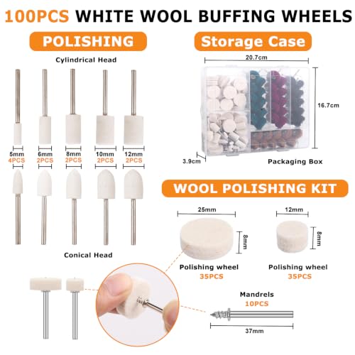 Uolor 145PCS Cordless Polishing Buffing Wheels Kit, Polishing Tool Kit with 100 Wool Buffing Wheels, 40 Abrasive Pads, 5 Variable Speeds 5000-20000RPM, USB-C Rechargeable Rotary Polisher