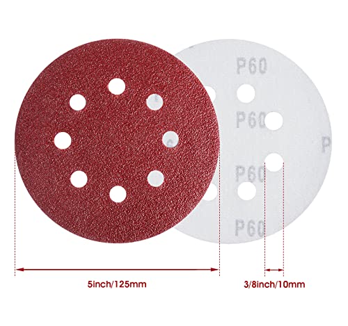 S SATC 5 Inch 8 Hole Hook and Loop Sanding Discs 60 Grit Random Orbit Sandpaper, 150 Pack - style: 150PCS 5 Inch 60 Grit