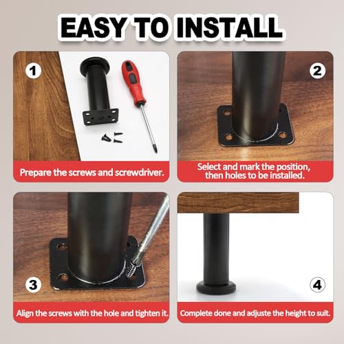 Uenhoy Set of 4 Adjustable Furniture Legs 3.15-4.72 Inch Metal, Black - color: Black, size: 3.15 - 4.72 Inch