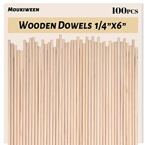 Wooden Dowel Rods, 100PCS 1/4 x 6 Inch Round Wooden Sticks for Arts Crafts, Home Decor, Cake Support, Photo Booth Props, Unfinished Natural Hardwood Sticks - size: 1/4 x 6 Inch (100PCS)