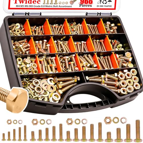 Twidec/966PCS Metric Bolt Assortment,Grade 8.8 Hex Head Bolts and Nuts Kit - color: Golden 966PCS M4 M5 M6 M8