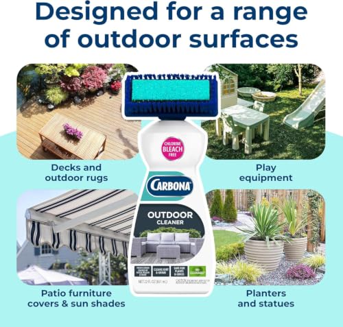 Carbona Oxy Powered Outdoor Cleaner with Built-In Brush (22 Fl Oz), Spot Cleaner for Outdoor Furniture, Rugs & Decks, 2-in-1 Sponge & Bristle Brush (Pack of 3) - size: 22 Fl Oz (Pack of 3)