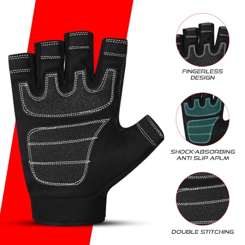 WFX Tough Fingerless Performance Gloves Protection Work Gloves, Padded Palm, Half-Finger Non-Slip Working Men Women - size: Medium