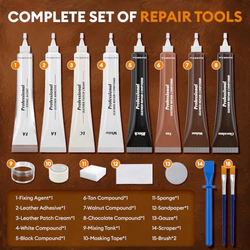 Leather Repair Kit for Furniture, Vinyl Repair Kit to Match Any Brown Color - color: Brown